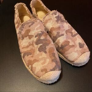 Stuart Weitzman Womens 6.5 Camouflage Espadrilles Neutral Tan Canvas Flats boho